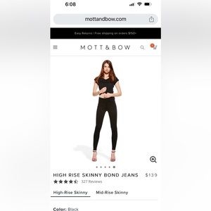 MOTT & BOW high-rise skinny Bond black jeans 30x28.